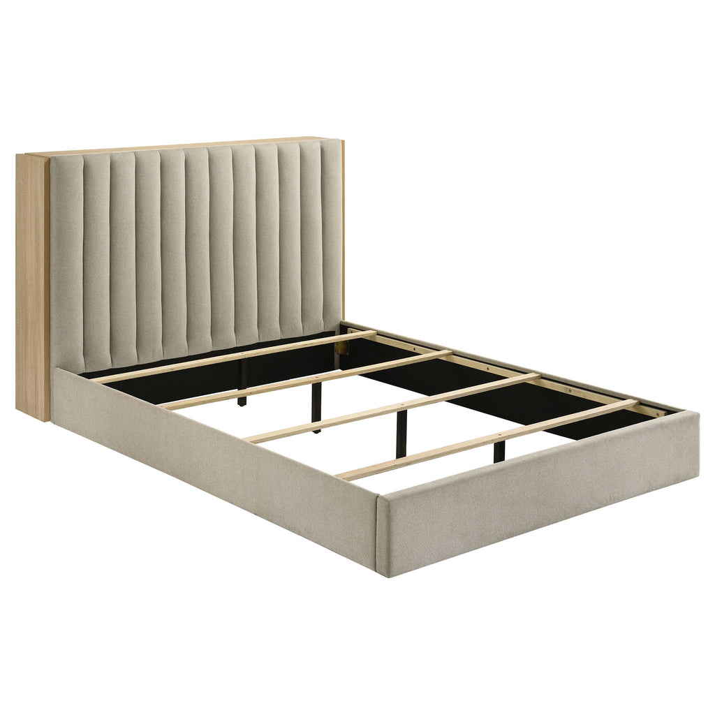Arielle Queen Bookcase Panel Storage Bed Light Oak