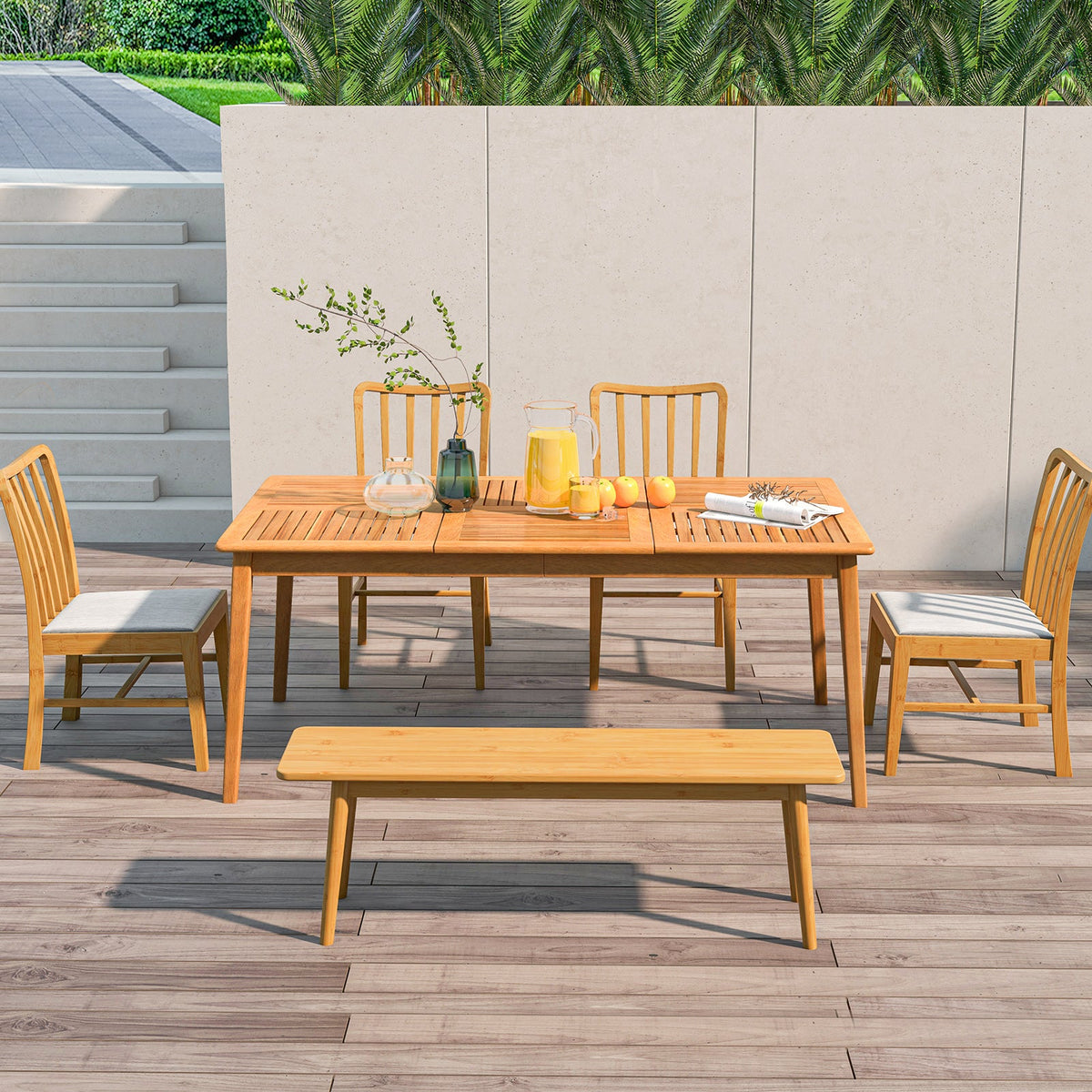 6-Person Outdoor Acacia Wood Rectangular Bistro Dining Table
