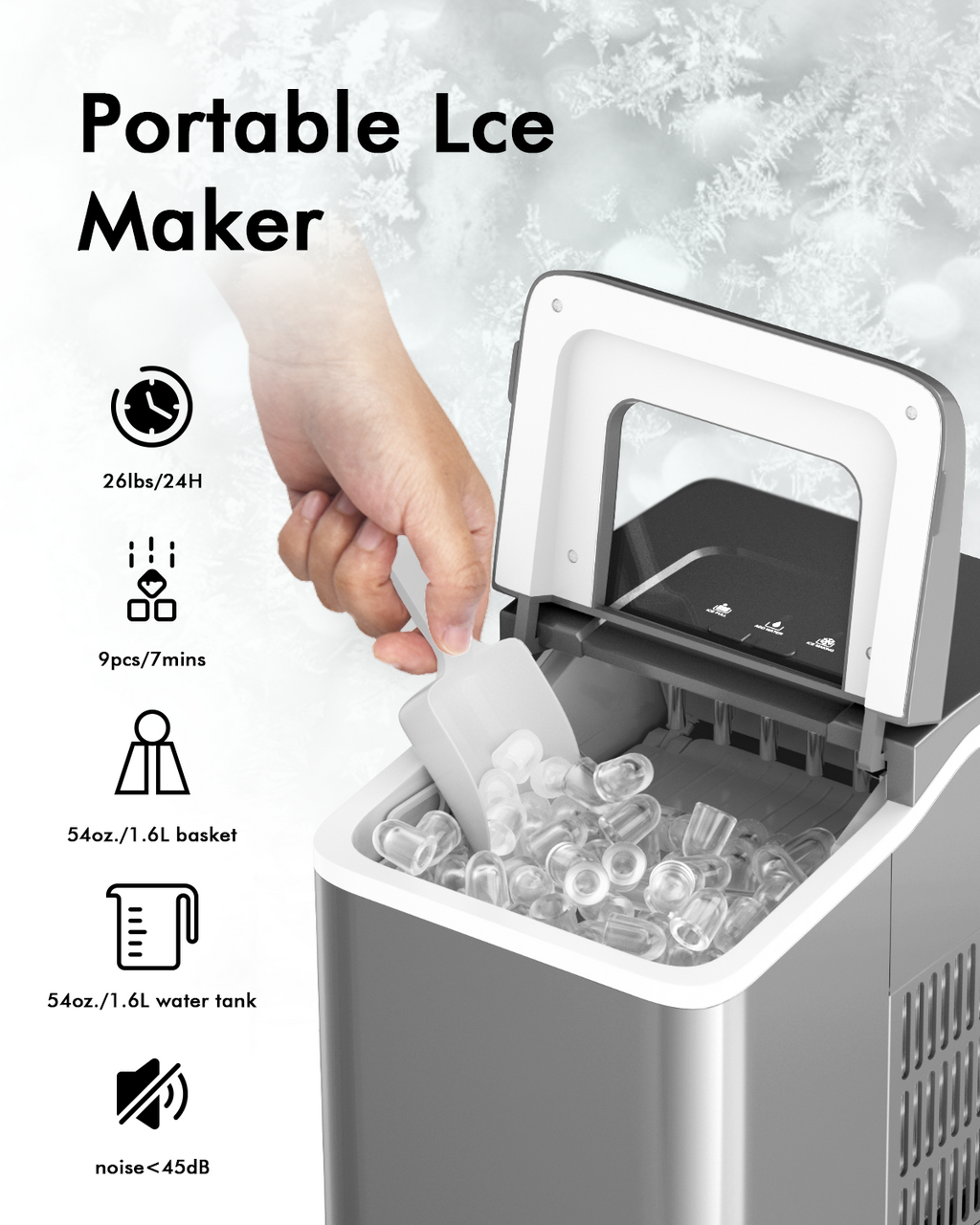 Portable Countertop Ice Maker Machine with Scoop-Silver