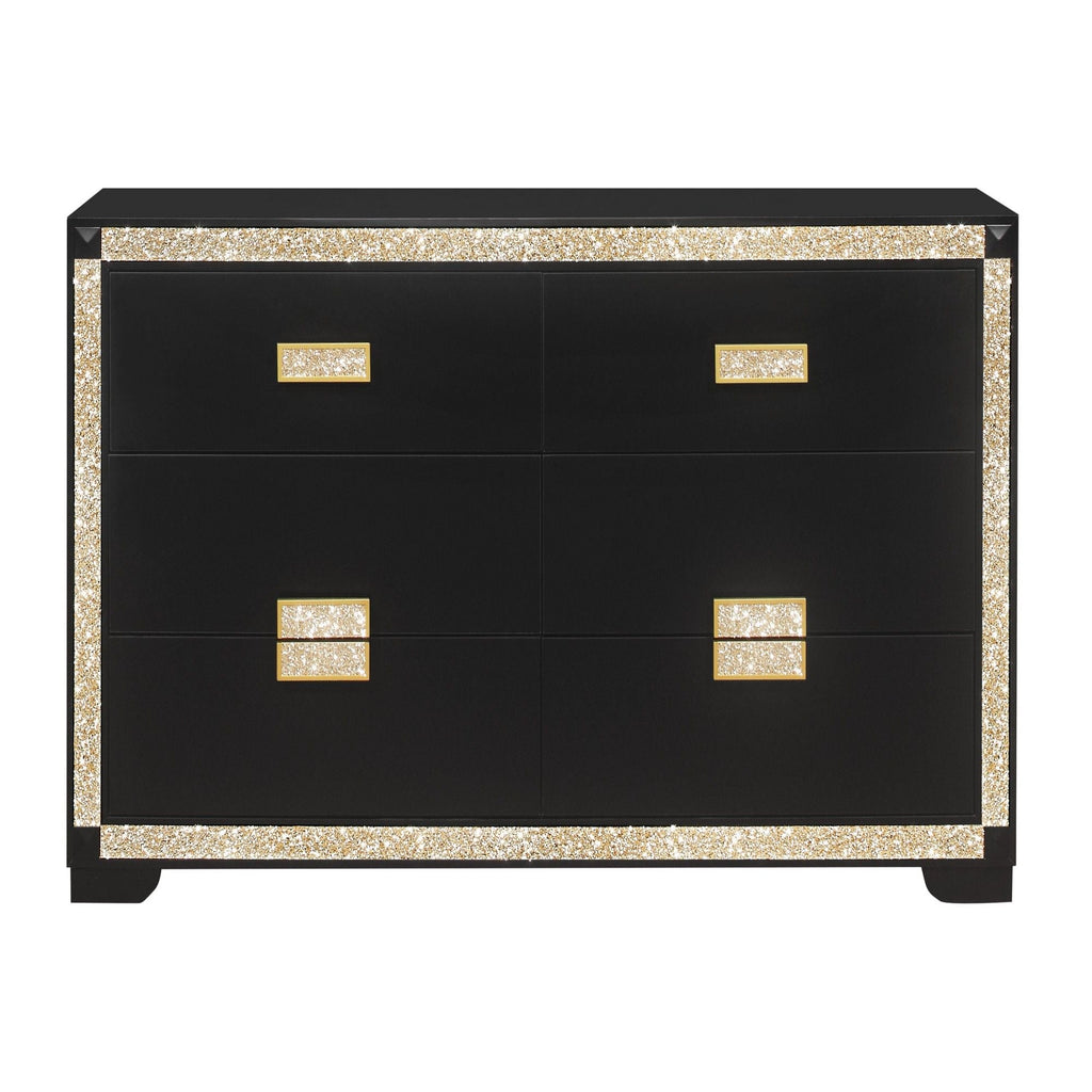 Lively - Dresser With Glitter Detail And Thick Bar Handle Hardware - Black