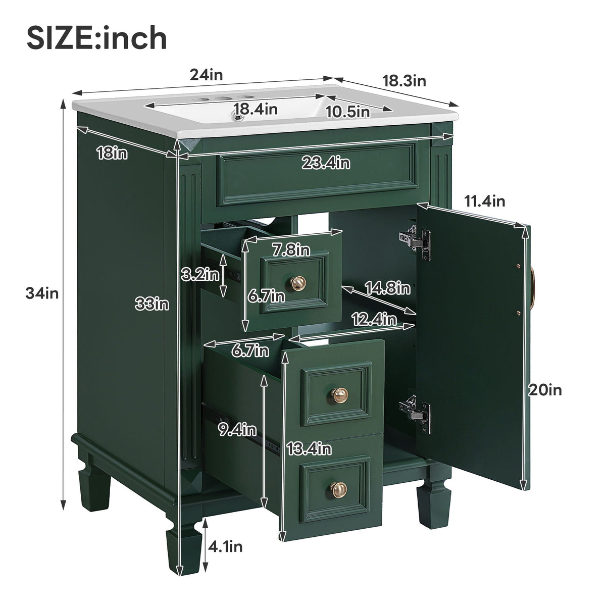 Bathroom Vanity With Sink, Compact Cabinet & 2 Drawers And Adjustable Shelf