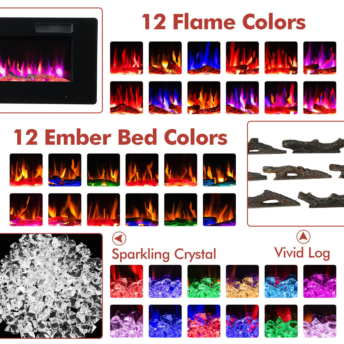 60 Inches Ultra-thin Electric Fireplace with Remote Control and Timer Function