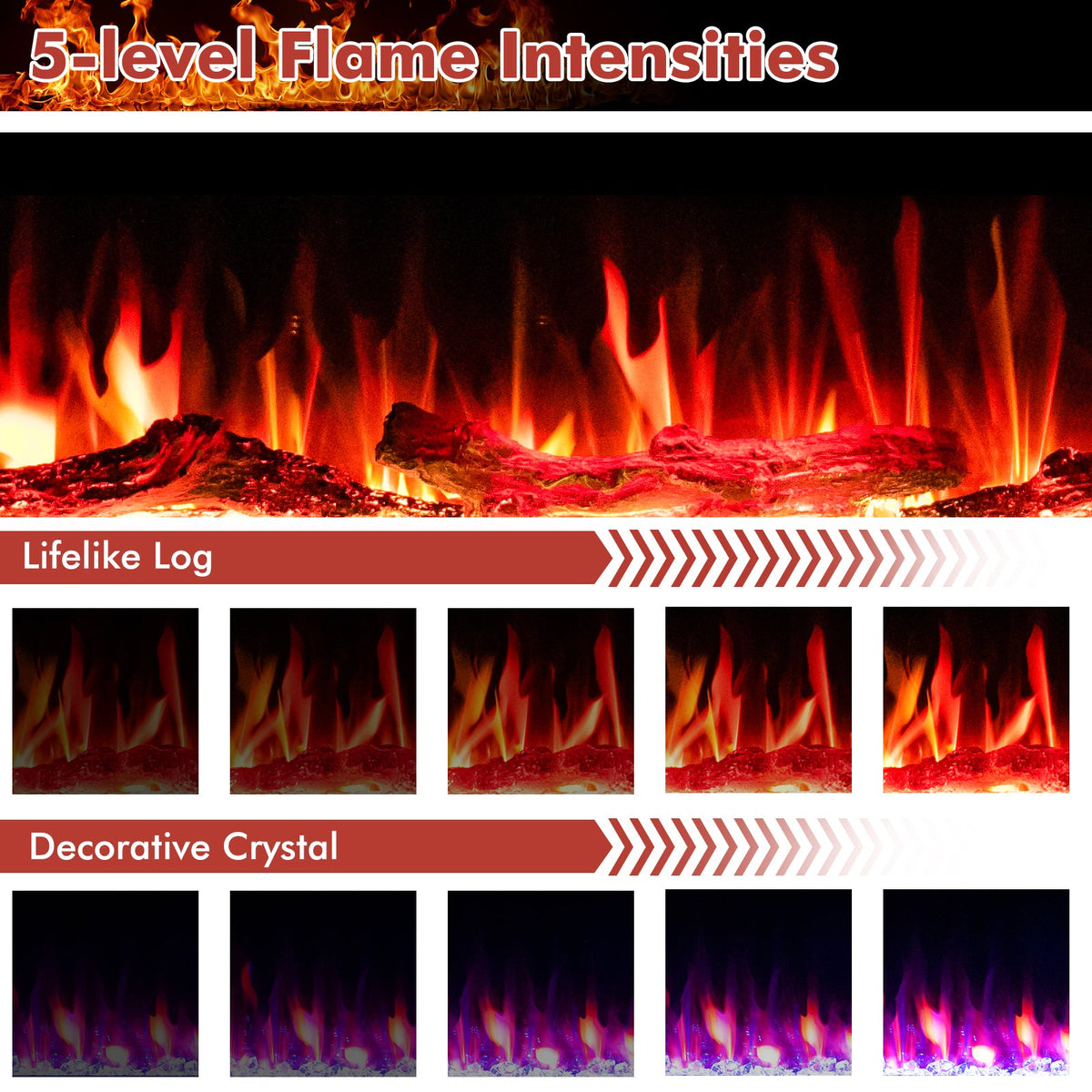 60 Inches Ultra-thin Electric Fireplace with Remote Control and Timer Function