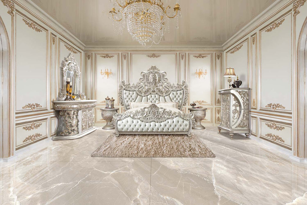 Sandoval - Eastern King Bed - Beige Synthetic Leather & Champagne