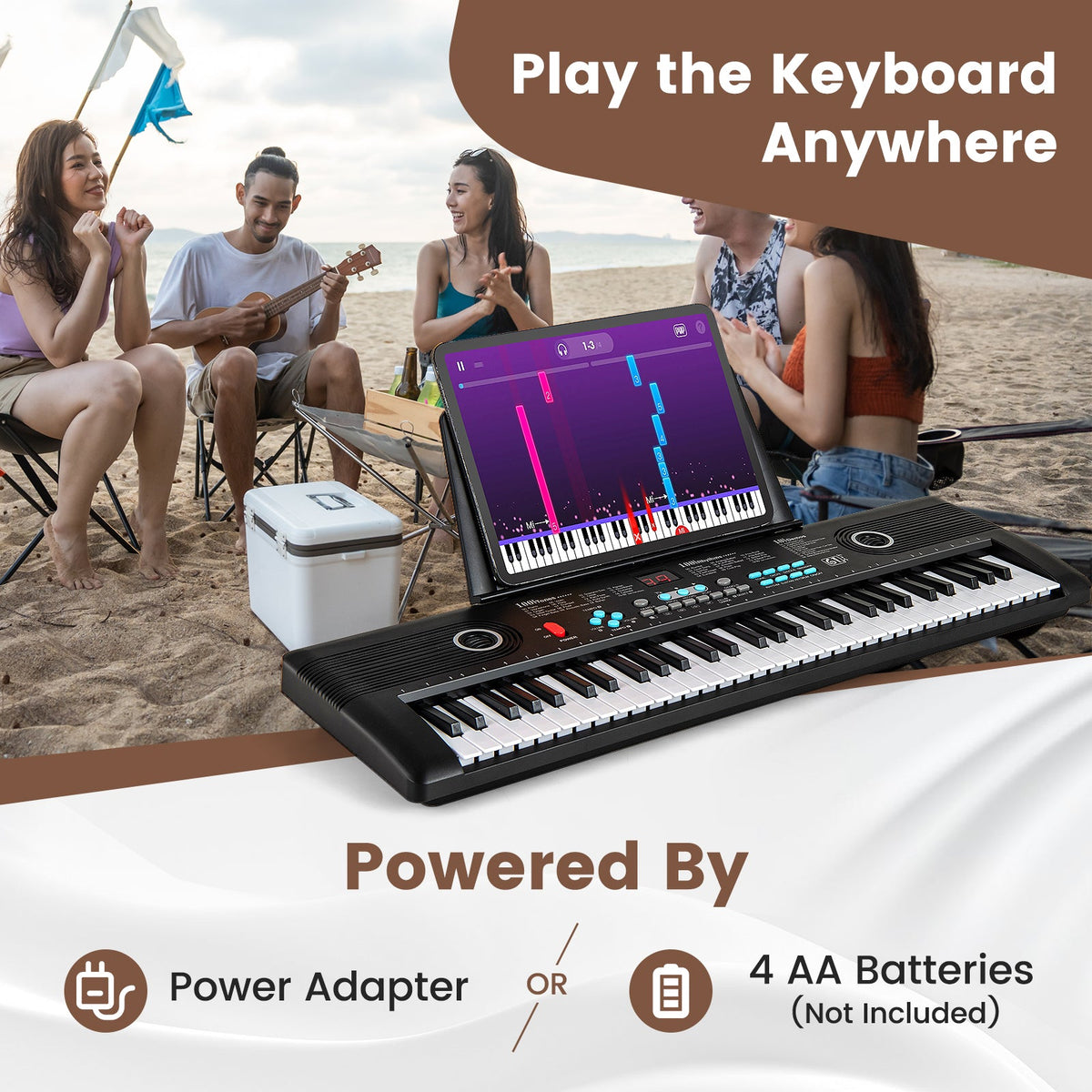 61 Key Electric Portable Digital Keyboard Piano for Beginner-Black