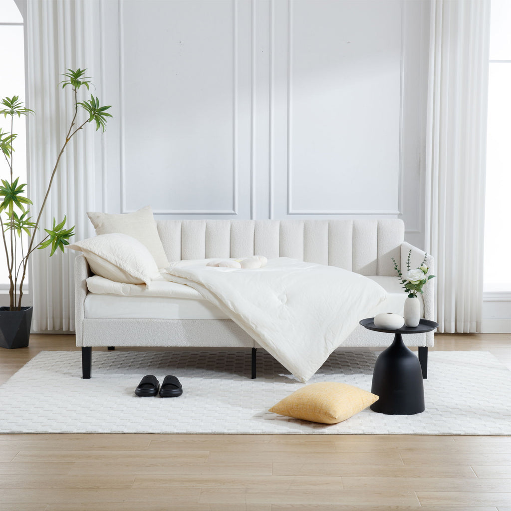Elena - Boucle Upholstered Daybed, Ribbed Tufted Backrest