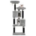 62 Inch Tall Cat Tower with Scratching Posts and Soft Flannel Covering-Light Gray