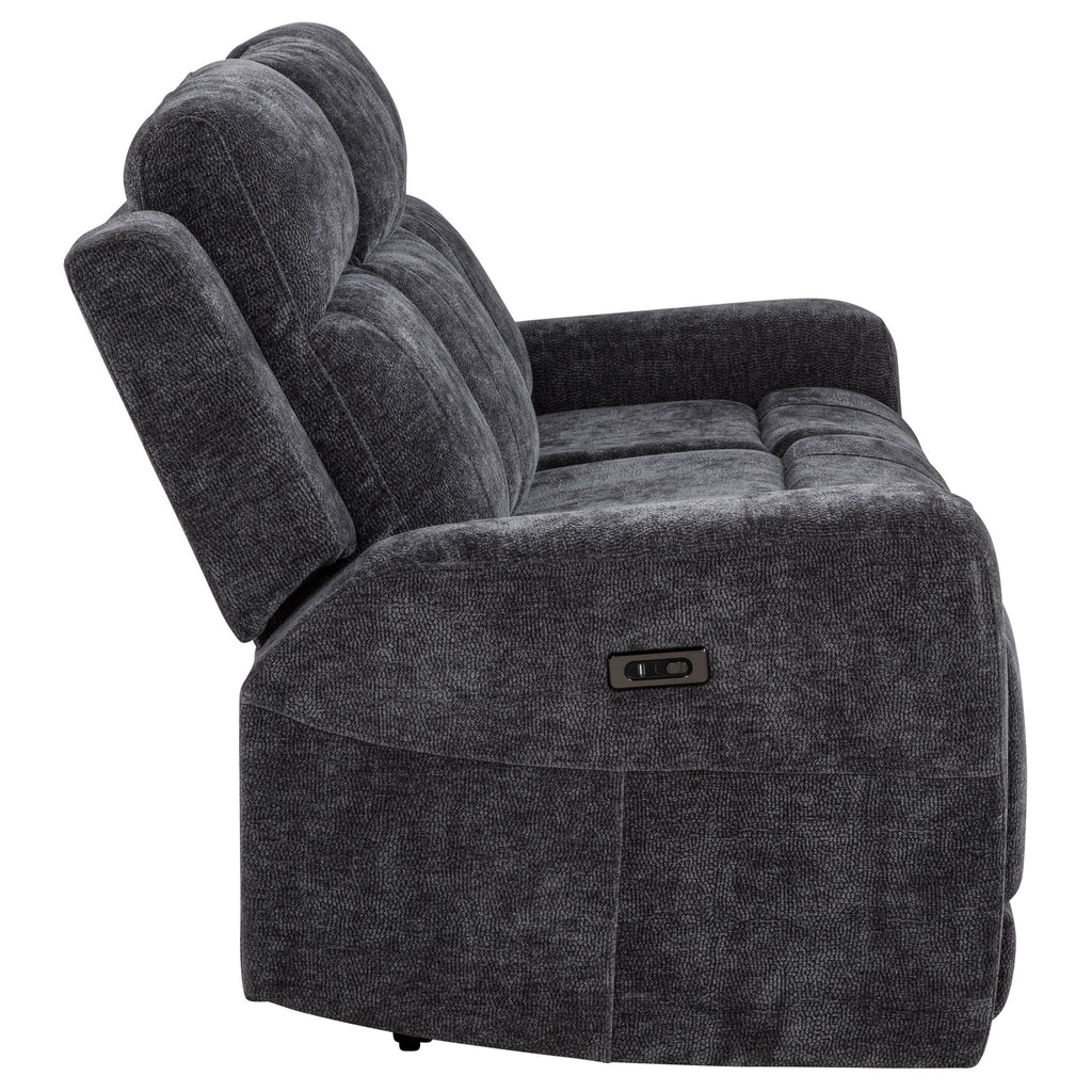 Kennett Chenille Upholstered Power Reclining Sofa Dark Grey