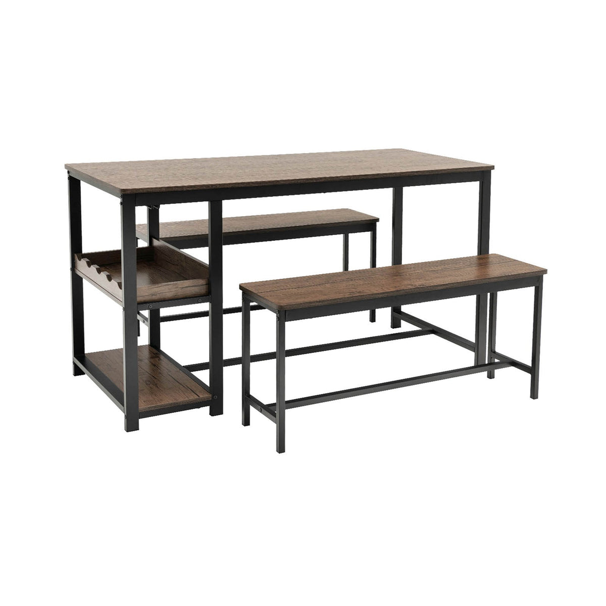 3 Pieces Dining Table Set for 4 with Wine Rack-Brown