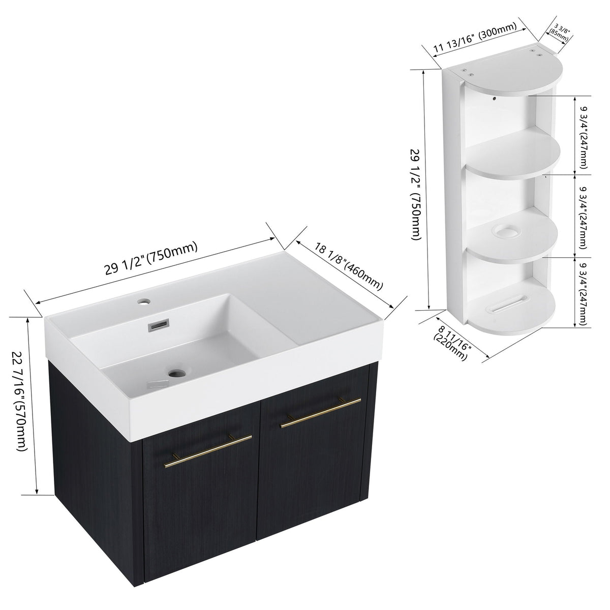 Modern Wall Mounted Bathroom Vanity With Resin Sink And Storage Rack