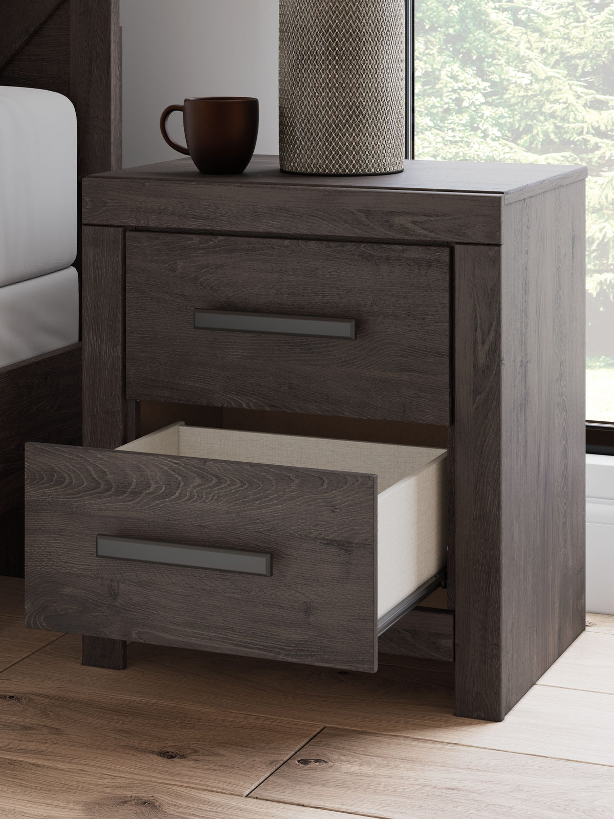 Prendonea - Two Drawer Night Stand - Charcoal