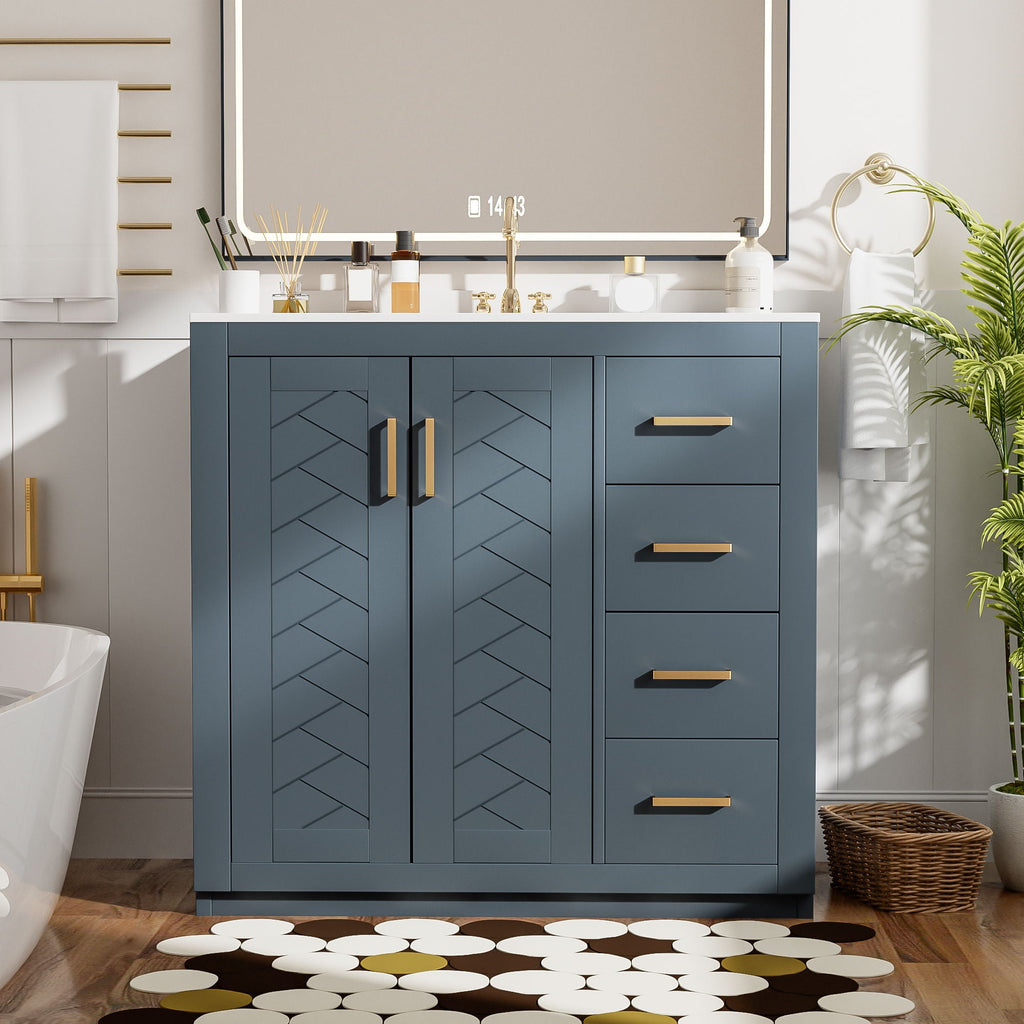 Bathroom Vanity With Sink Combo, Storage Cabinet, Freestanding Set With 3 Drawers & Soft Closing Doors