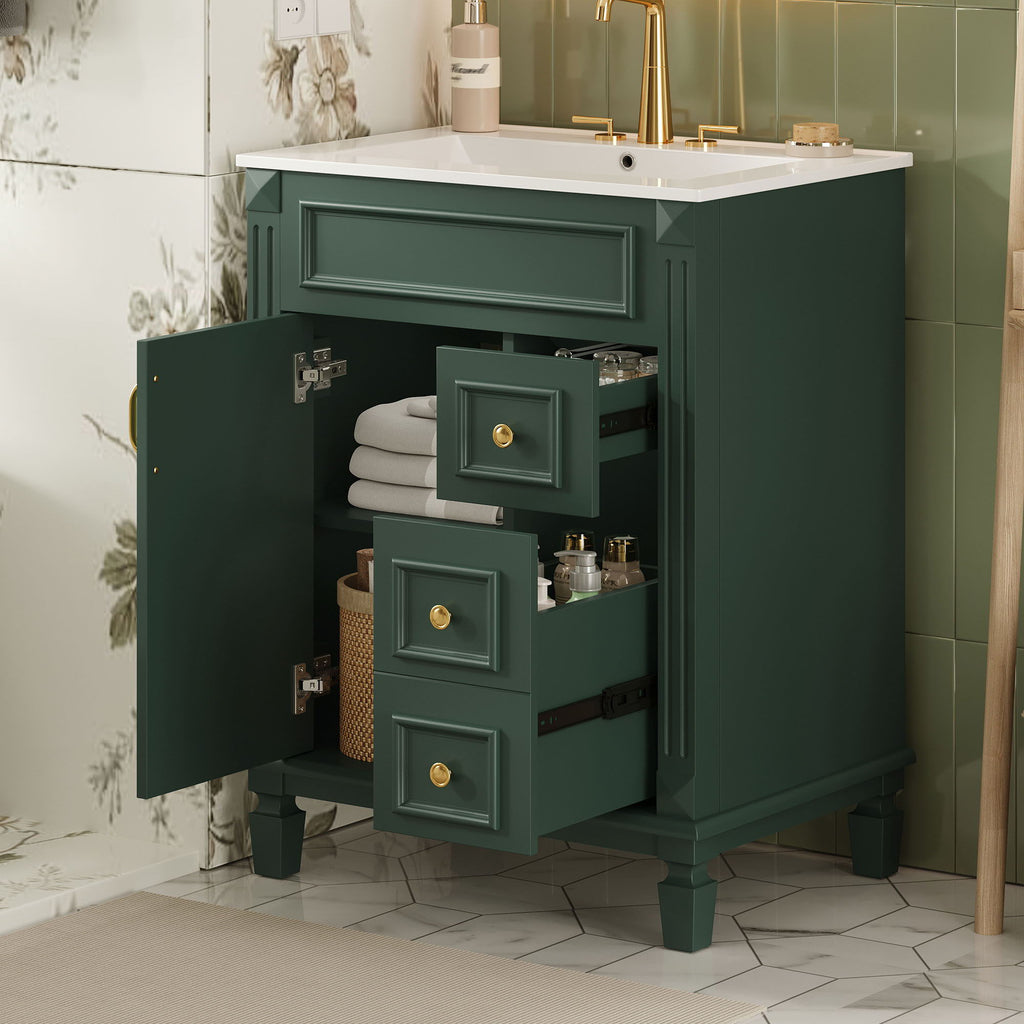 Bathroom Vanity With Sink, Compact Cabinet & 2 Drawers And Adjustable Shelf