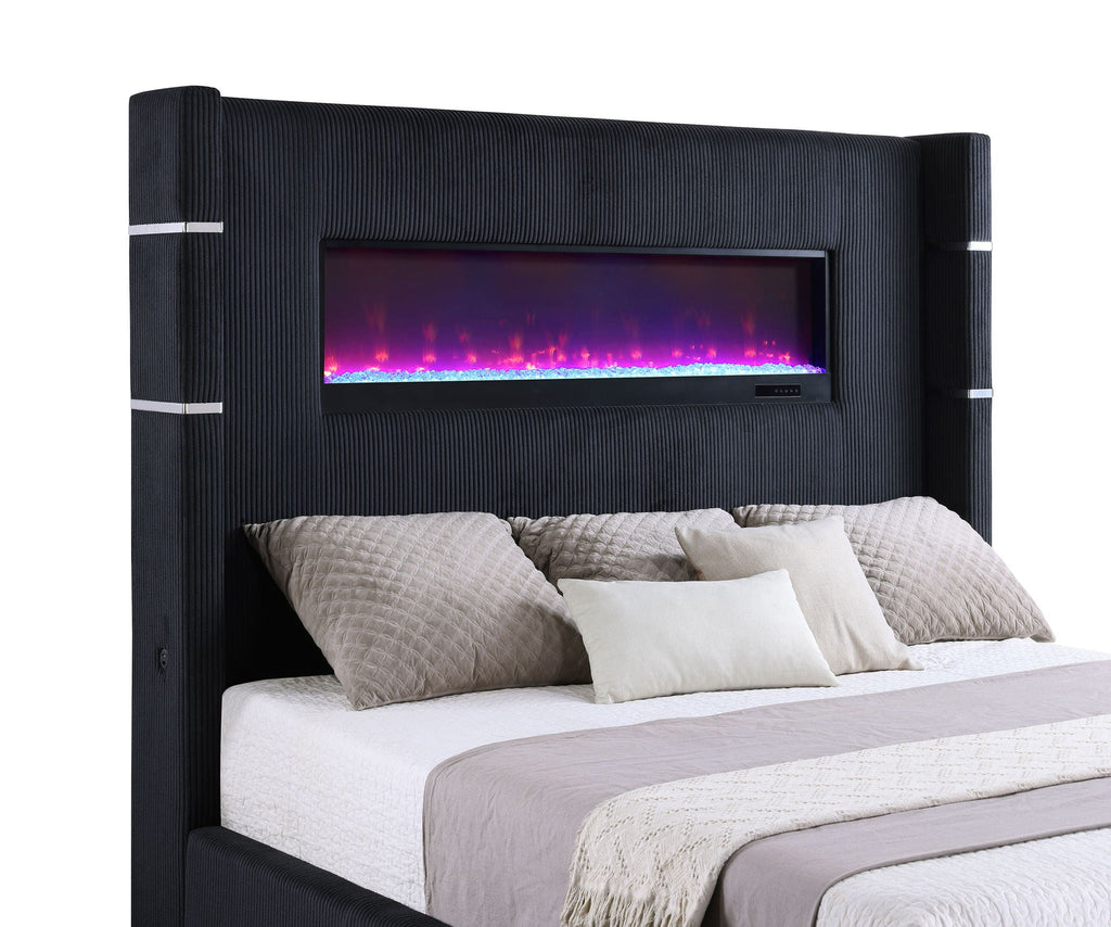 Tisdall Upholstered Cal King Flame Visualizer Bed Black