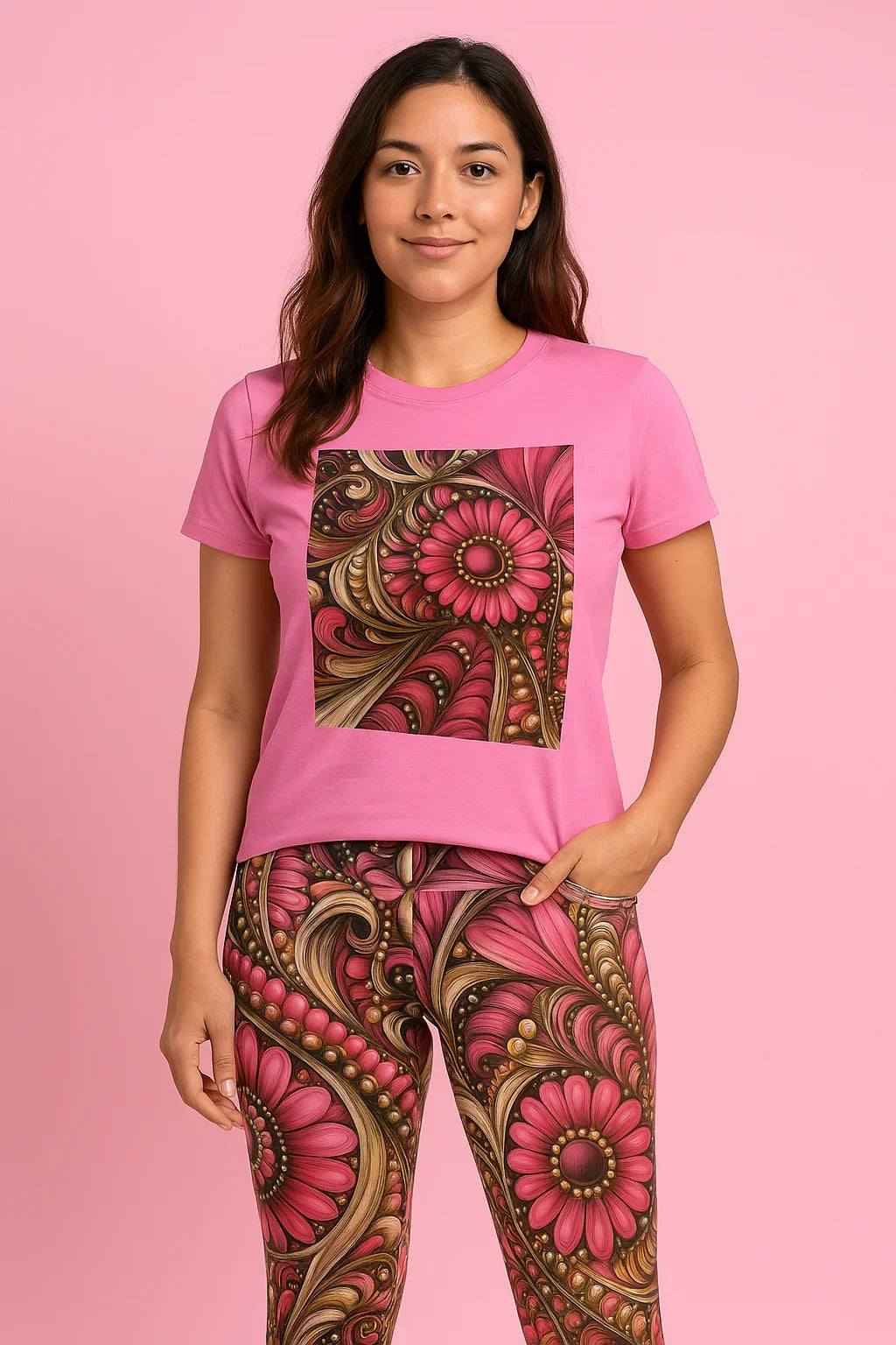 Women's Tee with Matching Flower Design