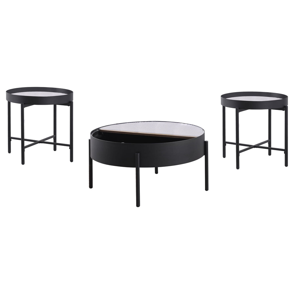 Ozella 3-piece Round Coffee and End Table Set Sandy Black
