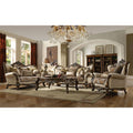 Latisha - Loveseat With 6 Pillows (Same Lv01577) - Tan, Pattern Fabric & Antique Oak