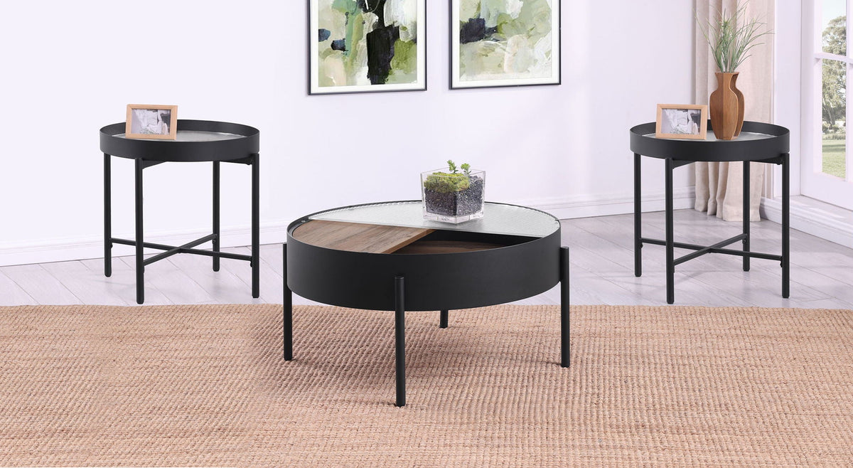 Ozella 3-piece Round Coffee and End Table Set Sandy Black