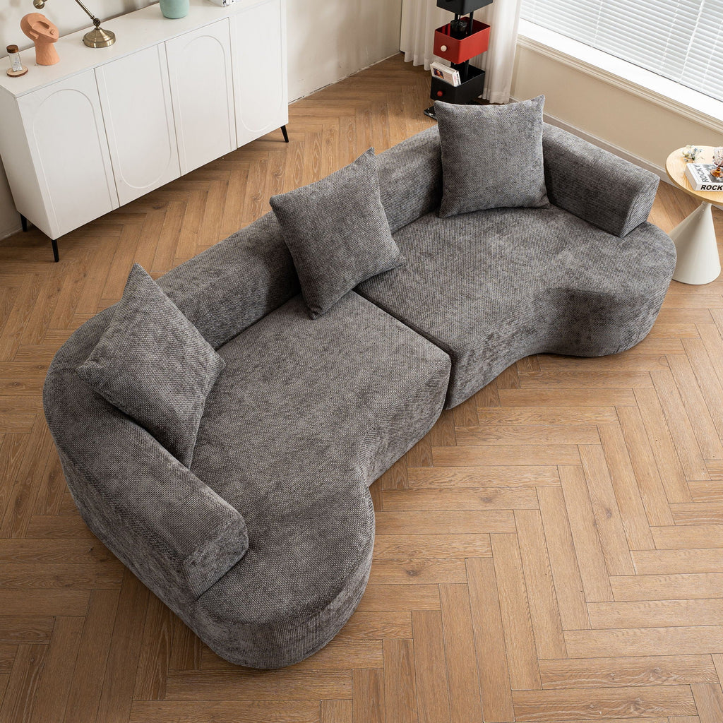 Modern Style Ultra Smooth Curved Sofa With 3 Pillows