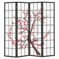 6 Feet Folding Decorative Oriental Privacy Screen with Plum Blossom Design-White