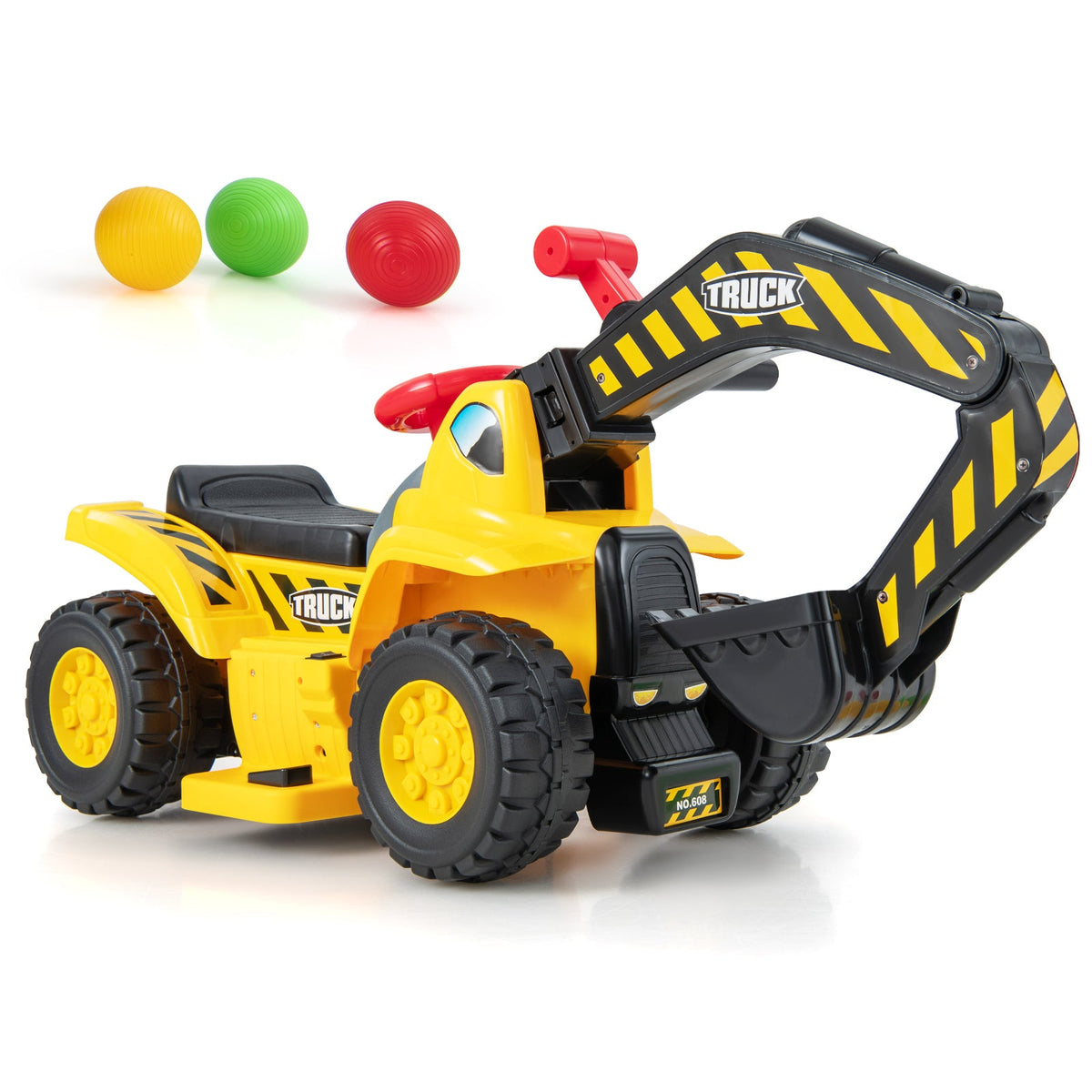 6V Kids Ride On Excavator Fun Digger with Folding Basketball Hoop