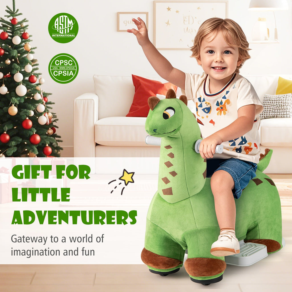6V Kids Ride on Dinosaur with Foot Pedal and Padded Seat and Music-Green