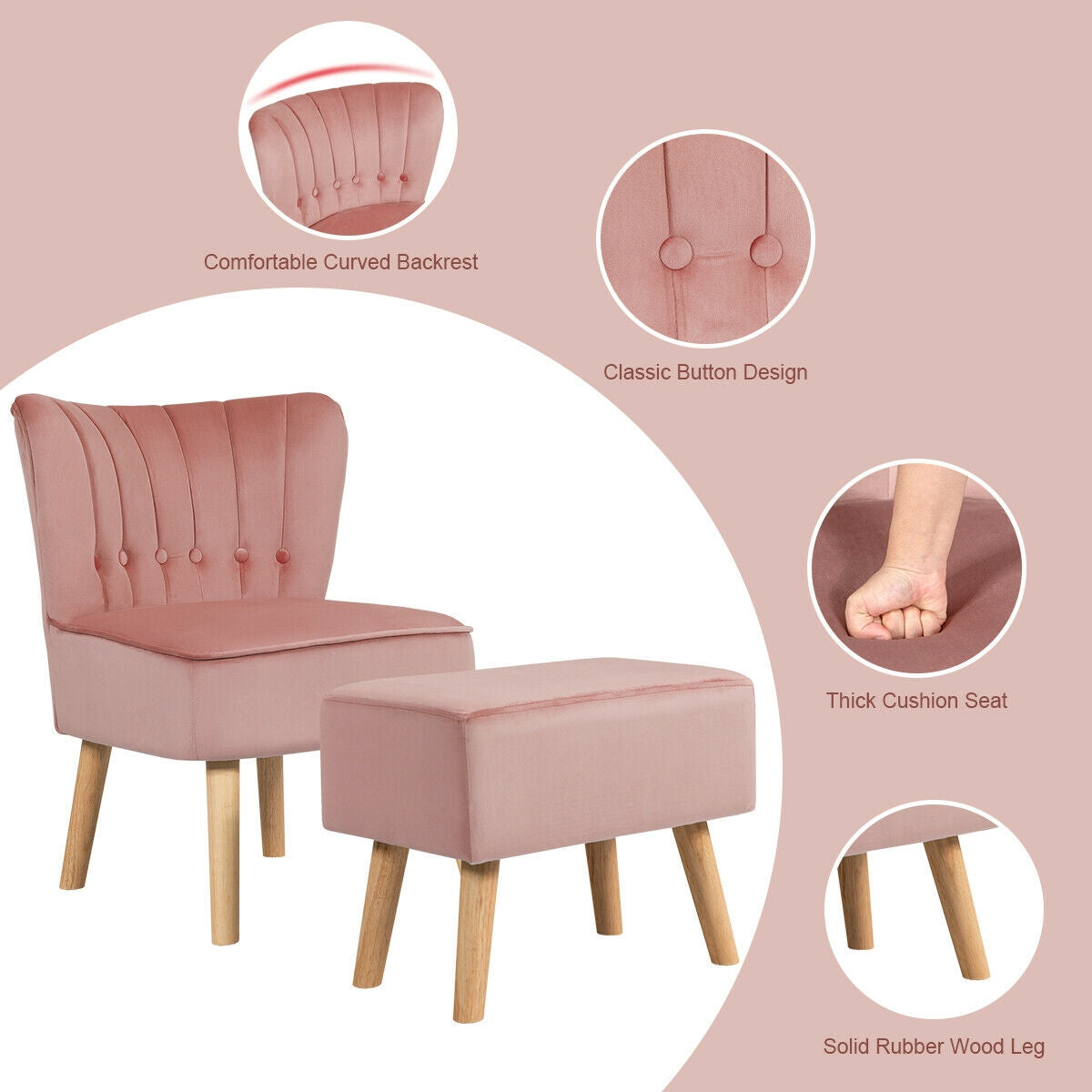 Modern Accent Chair Ottoman Set with Footstool