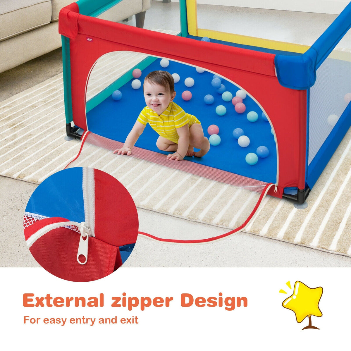 Large Safety Play Center Yard with 50 Balls for Baby Infant