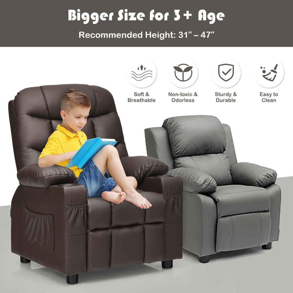 Kids Recliner Chair with Cup Holder and Footrest for Children