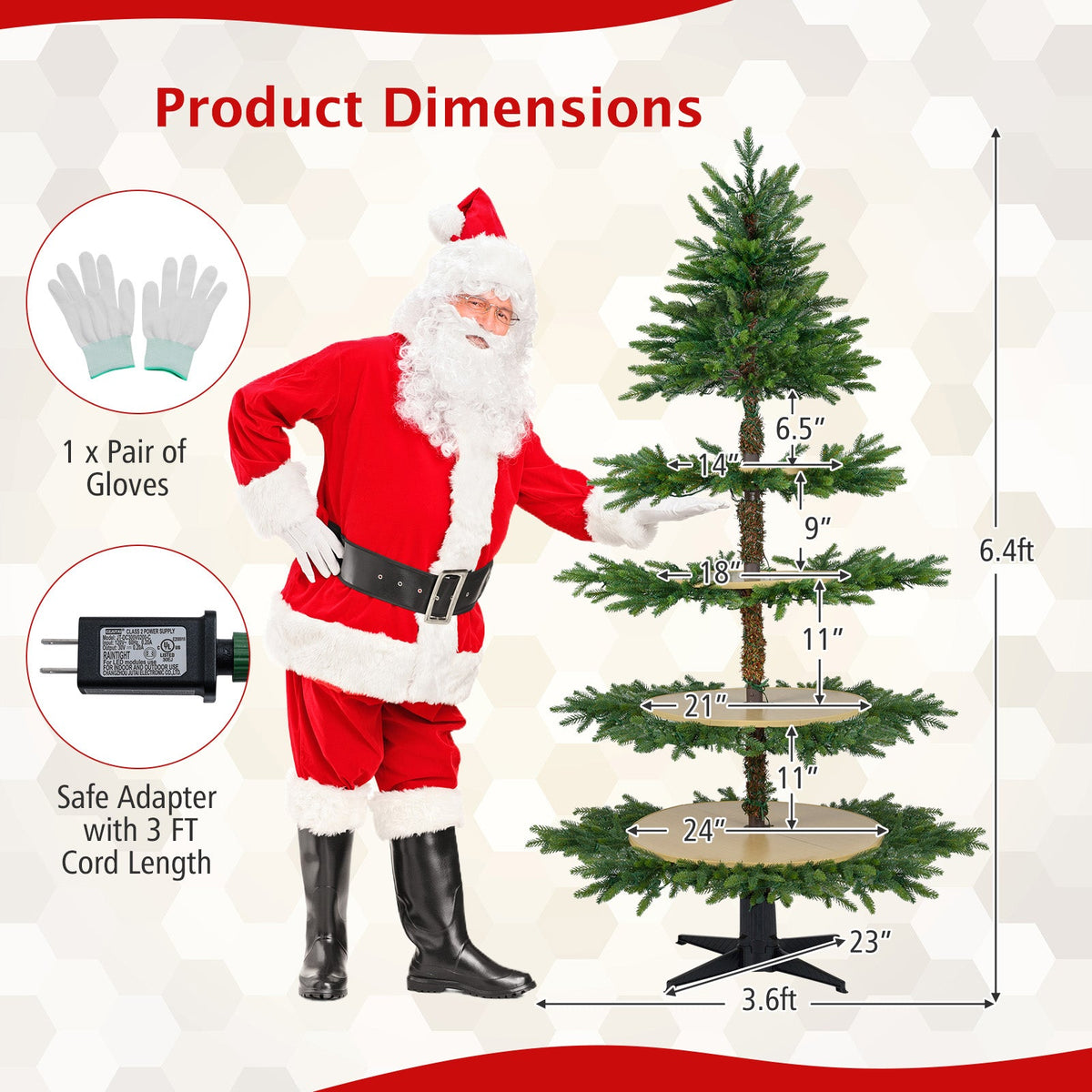 6.4 FT Rotating Christmas Tree 4-Tier Artificial Xmas Tree with 280 Branch Tips and 220 LED Lights