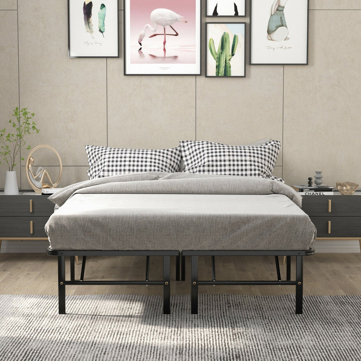 Twin/Full/Queen Size Foldable Metal Platform Bed with Tool-Free Assembly