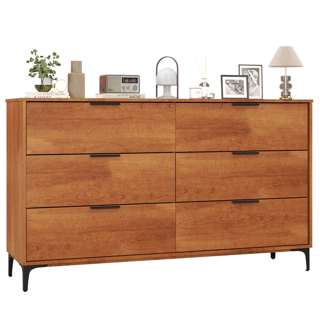 6-Drawer Dresser with Interlock System for Bedroom Living Room-Cherry