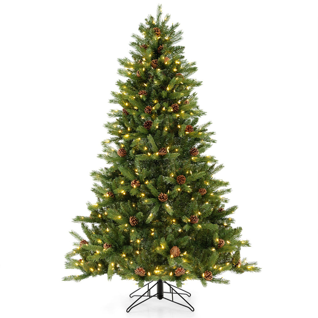 6/7 FT Artificial Christmas Tree with Pine Cones and Adjustable Brightness