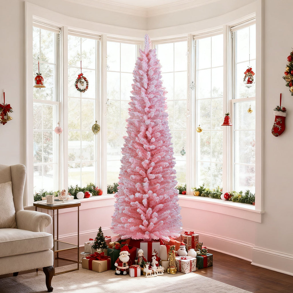 6 FT Artificial Pink Christmas Tree with 460 Branch Tips for Holiday