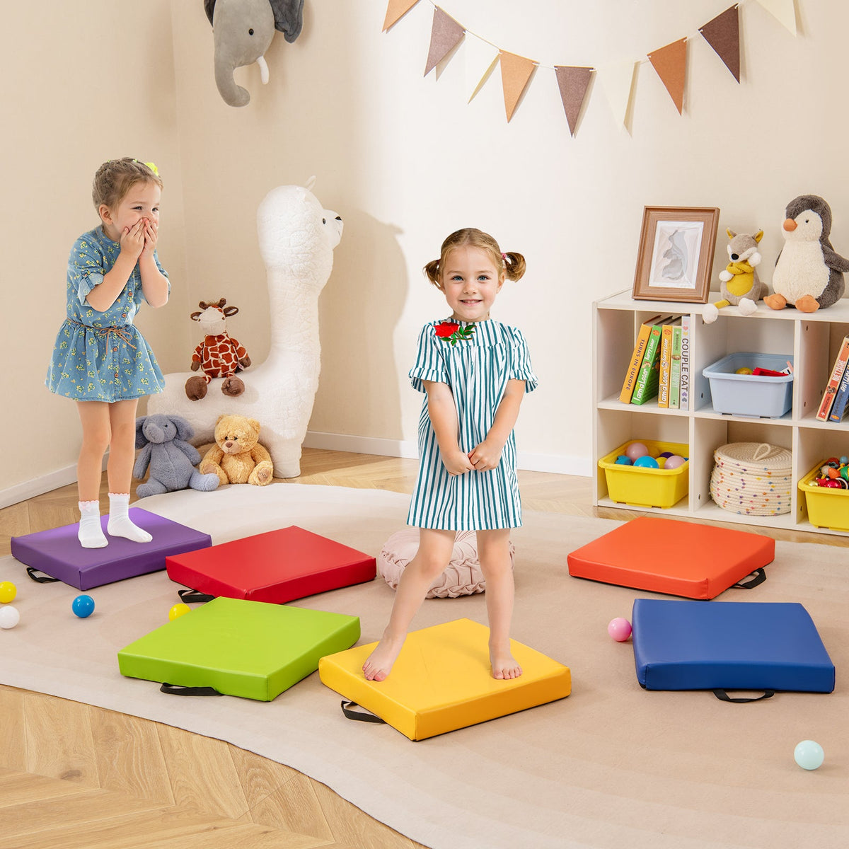 6 PCS Square Floor Cushions 16 Inch Soft Sponge Floor Pillows-Multicolor