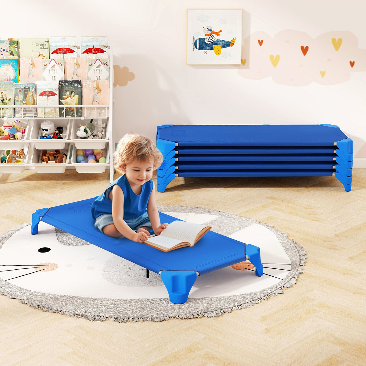 Portable 6 Pack Stackable Daycare Cots Sleeping Bed for Kids 52 Inch