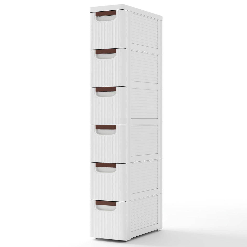 3/4/5/6-Drawer Rolling Organizer Unit Narrow Storage Cabinet with Built-In Wheels for Small Space-6-Drawer