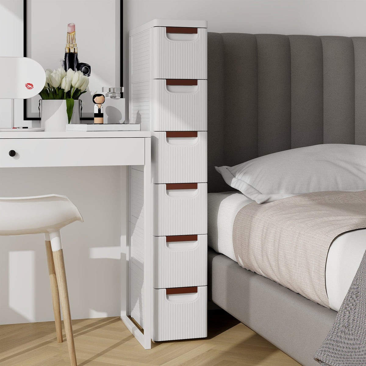 3/4/5/6-Drawer Rolling Organizer Unit Narrow Storage Cabinet with Built-In Wheels for Small Space-6-Drawer