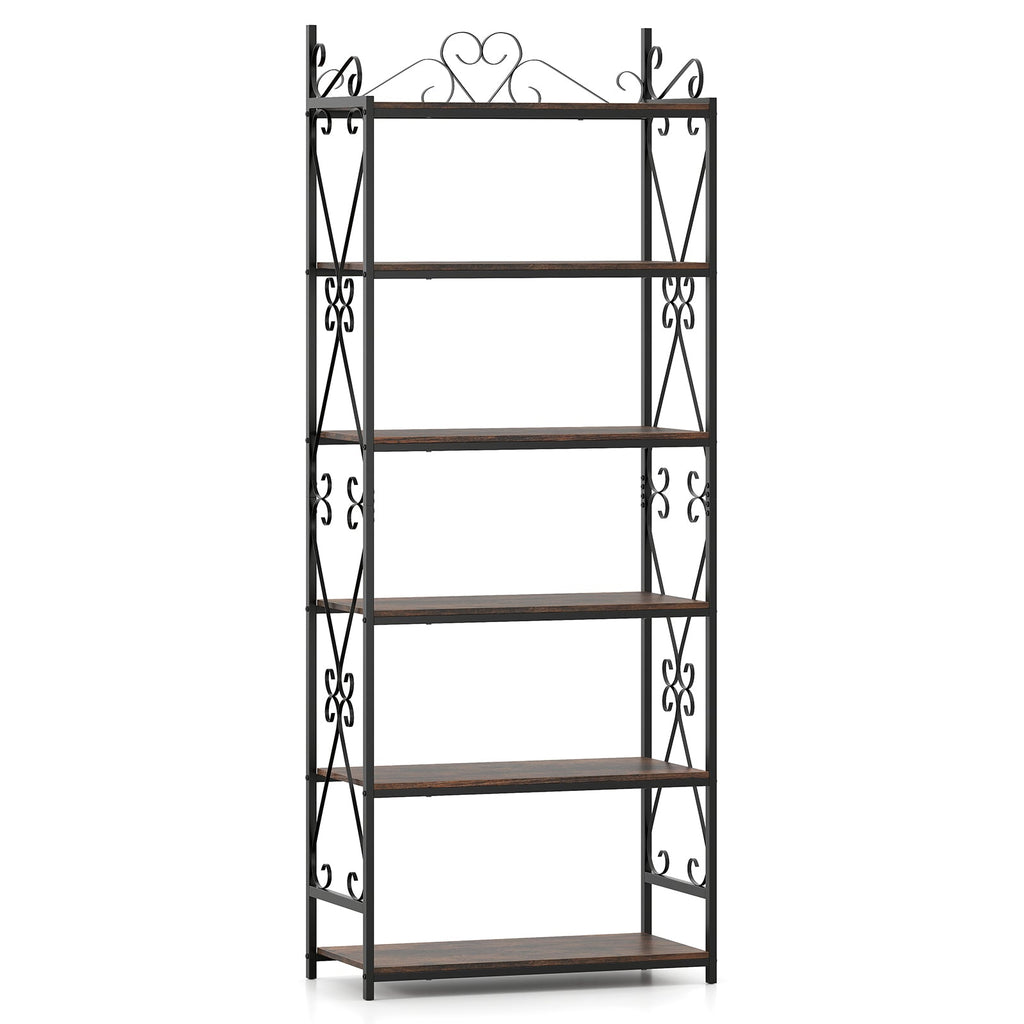 6-Tier Bookshelf Industrial Bookcase with 2 Anti-Tipping Kits and Metal Frame-Rustic Brown