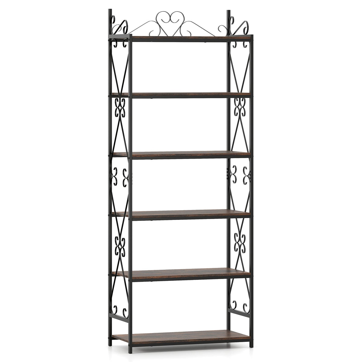 6-Tier Bookshelf Industrial Bookcase with 2 Anti-Tipping Kits and Metal Frame-Rustic Brown