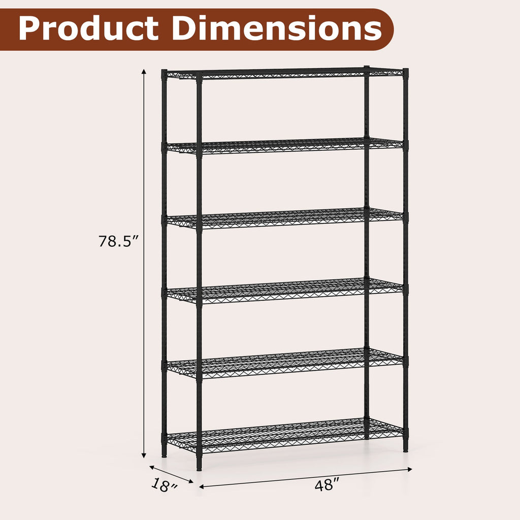 6-Tier Metal Storage Shelving Unit Set of 2 Adjustable Utility Shelf with V-Shaped Wire Rack-Black