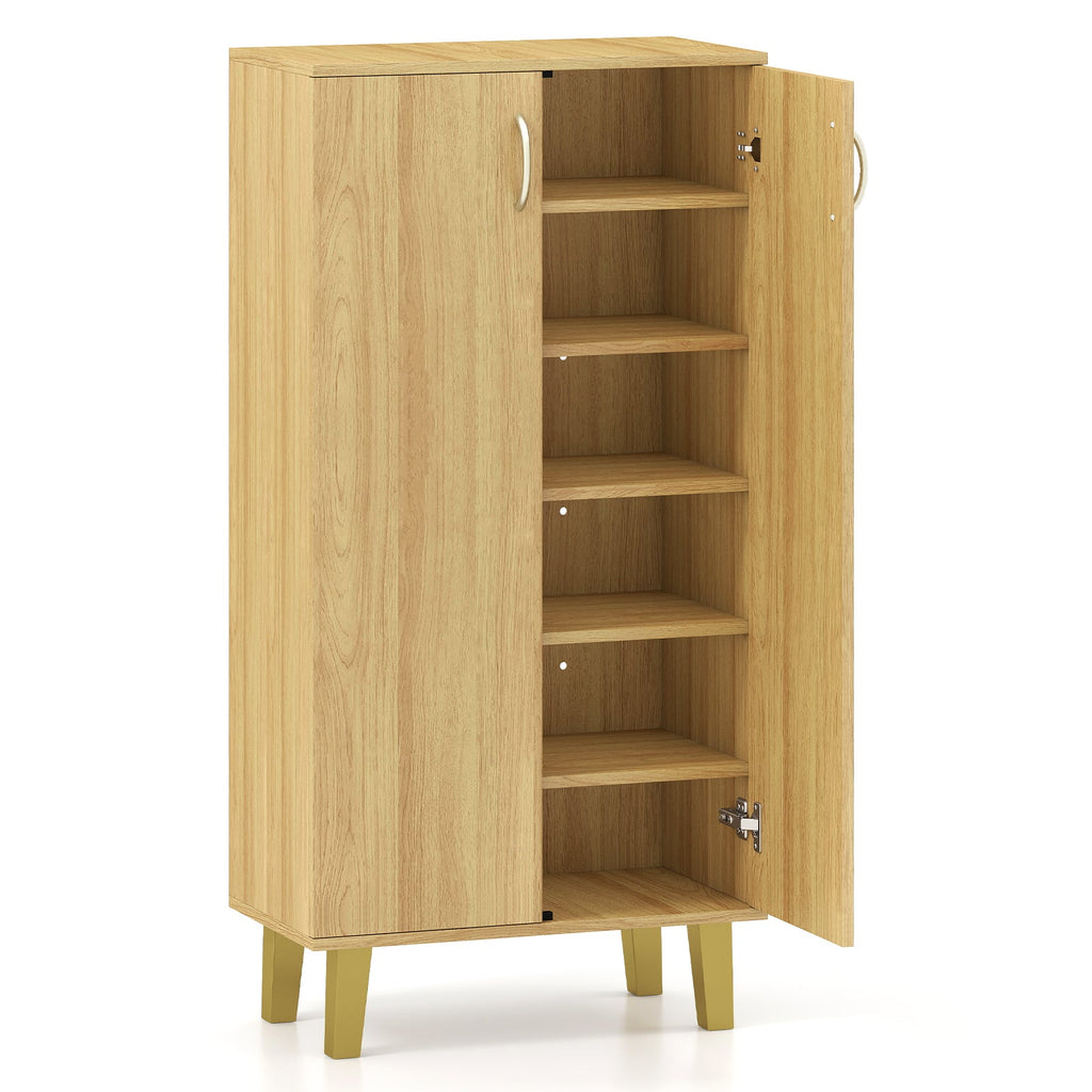 6-Tier Modern Freestanding Wooden Shoe Cabinet with Doors and Removable Shelves-Oak