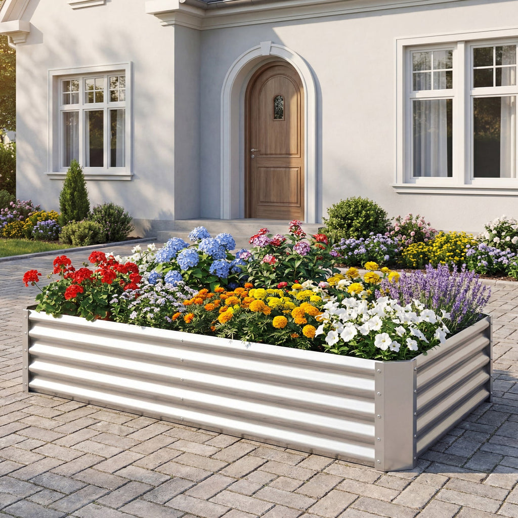 6 x 3 x 1 FT Galvanized Raised Garden Bed with Open-Ended Base