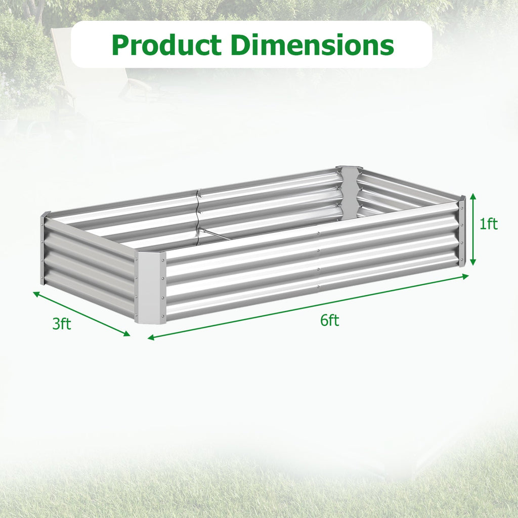 6 x 3 x 1 FT Galvanized Raised Garden Bed with Open-Ended Base