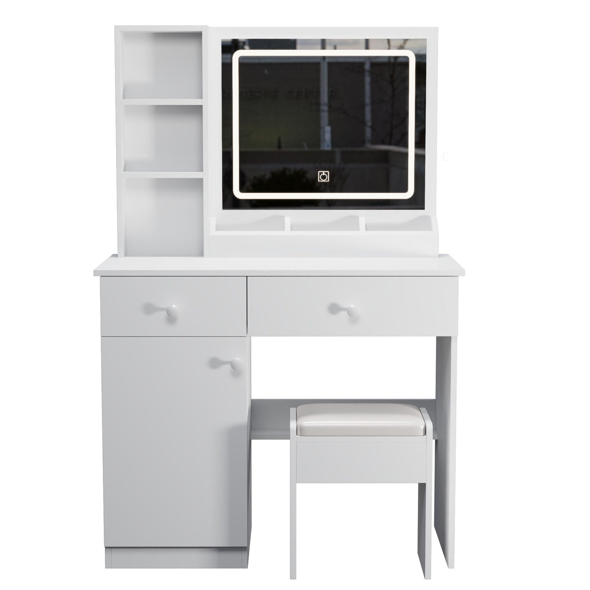 Fashion Vanity Desk With Mirror And Adjustable Lights, Makeup Table Set With 2 Drawers - White