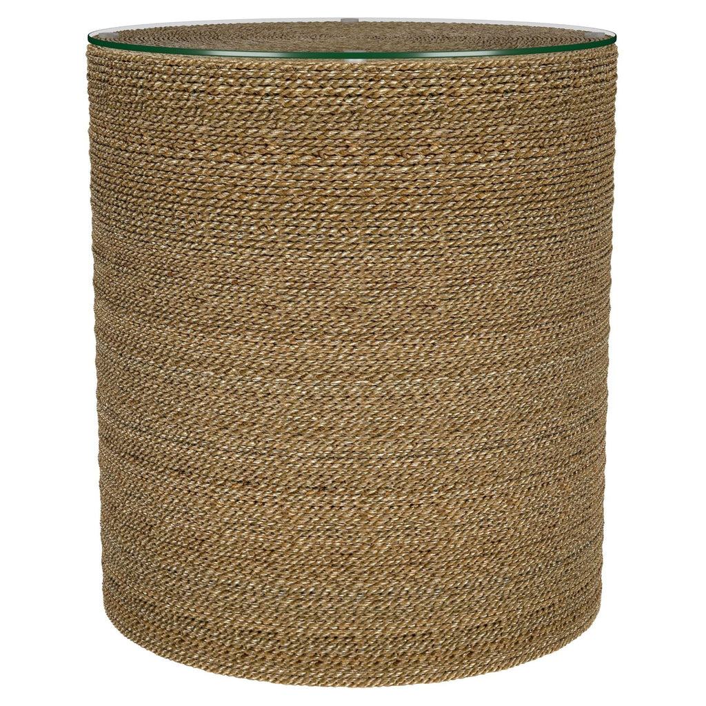 Halden Round Woven Seagrass Accent Side Table Light Brown