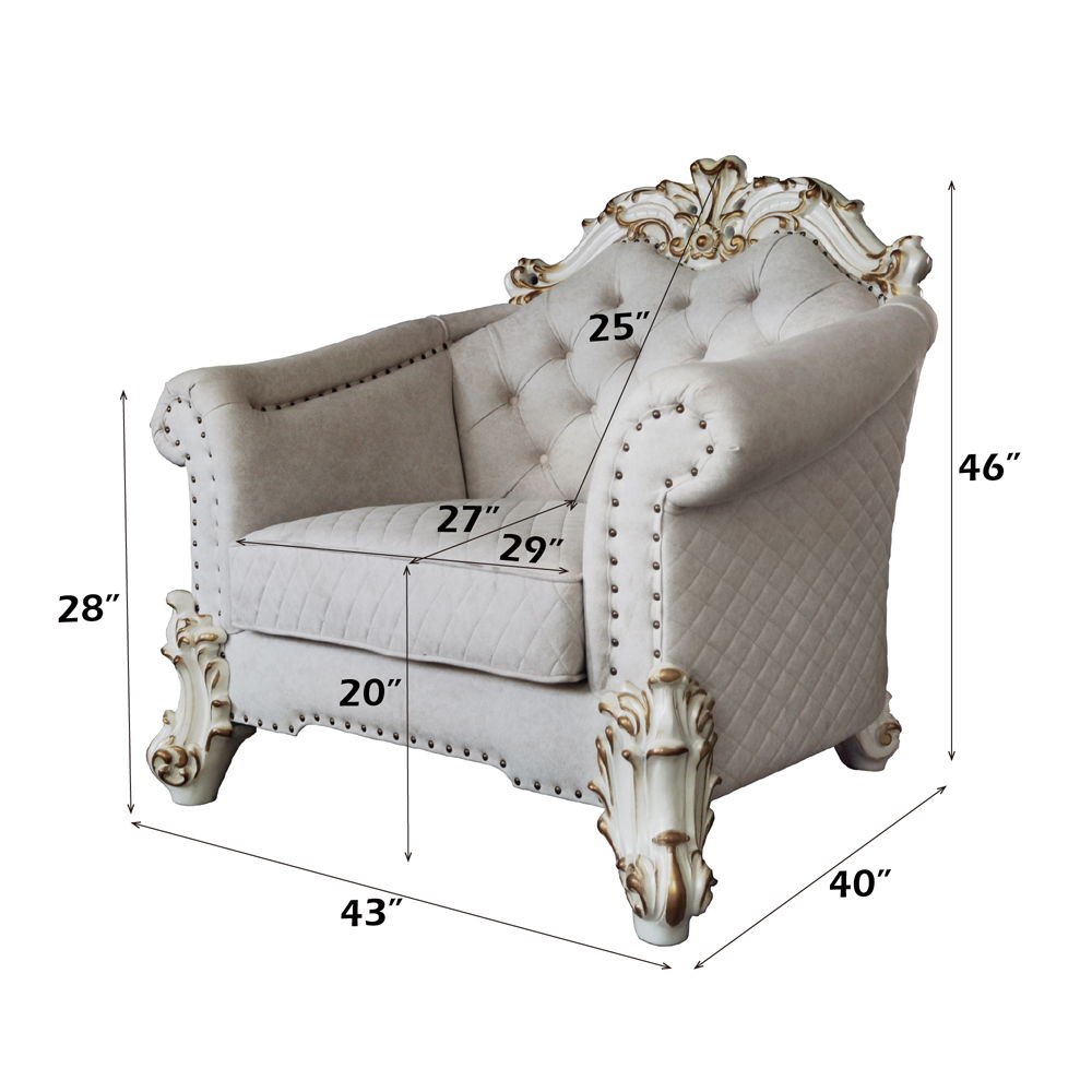 Vendome II - Chair With 2 Pillows - Two Tone Ivory Fabric & Antique Pearl
