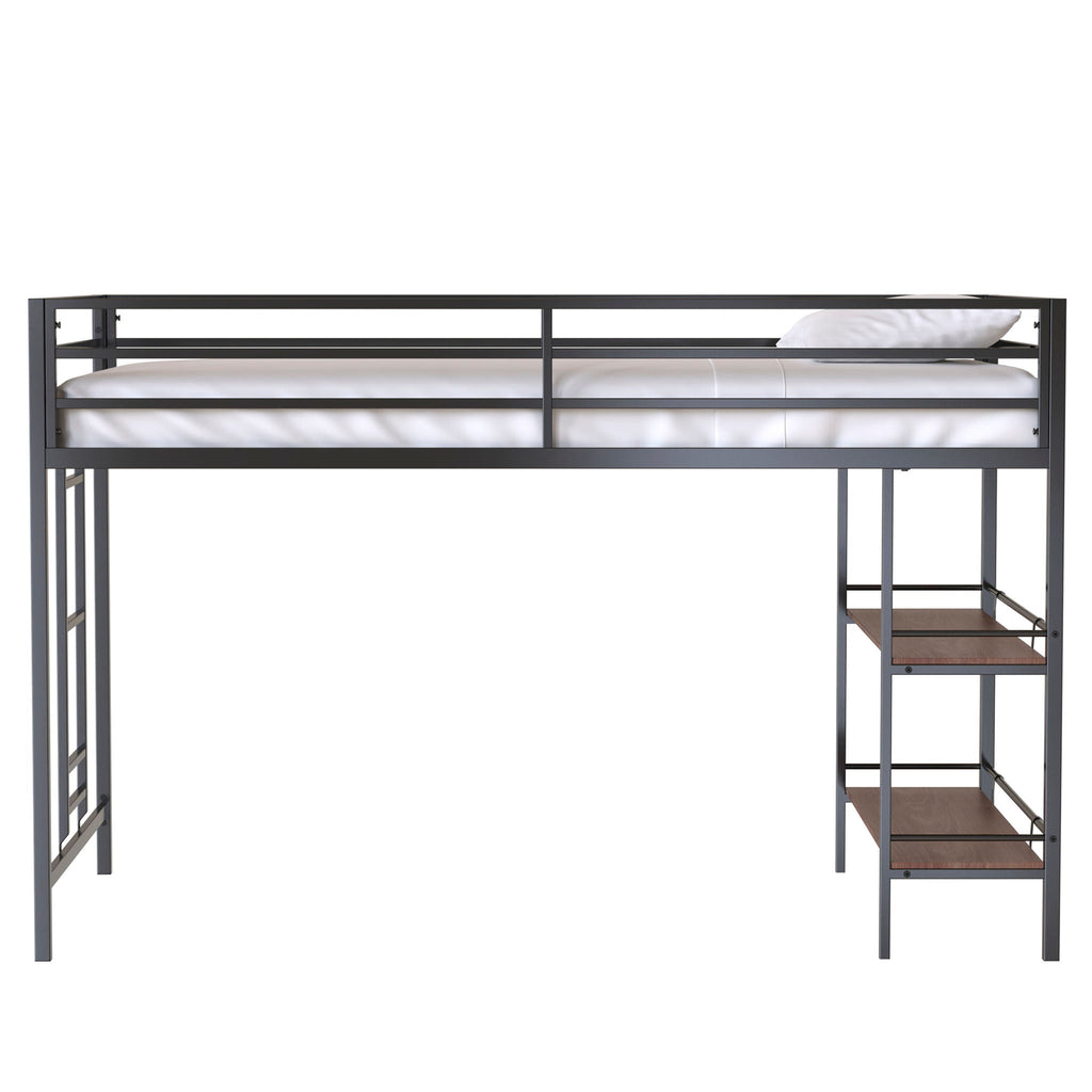 Adam - Twin Loft Bunk Bed With Cinnamon Wood Shelf - Black