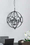 4 Light Metal Chandelier, Hanging Light Fixture With Adjustable Chain For Kitchen, Bulb Not Included - Black