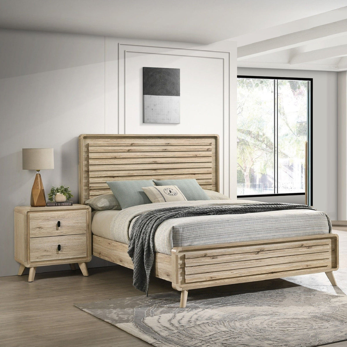 Nightstand & 2 Drawers - Beige